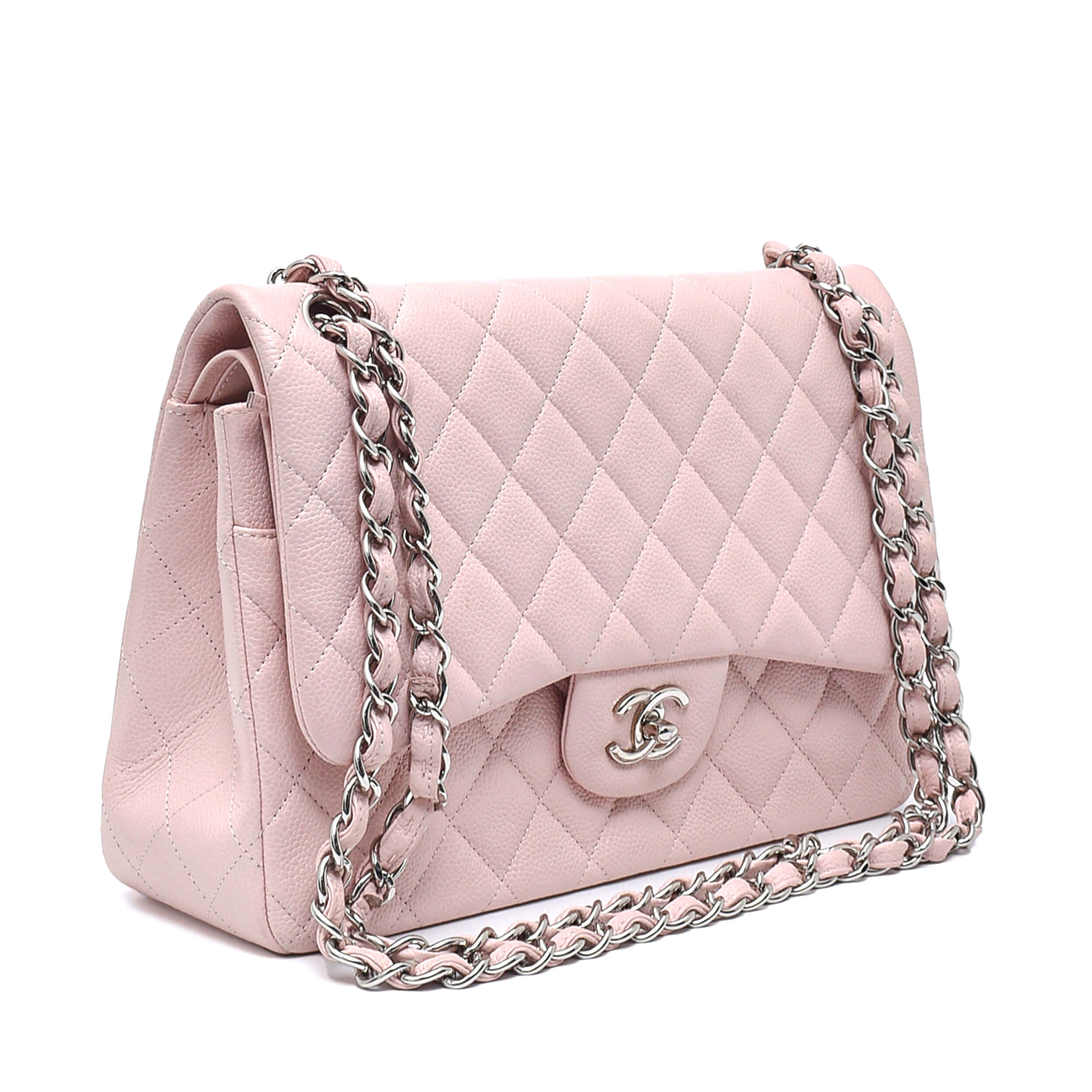 Chanel - Light Pink Quilted Caviar Leather Jumbo Double Flap Bag